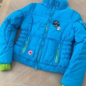 Sportalm Bright Turquoise Puffer Jacket with Lime Accents